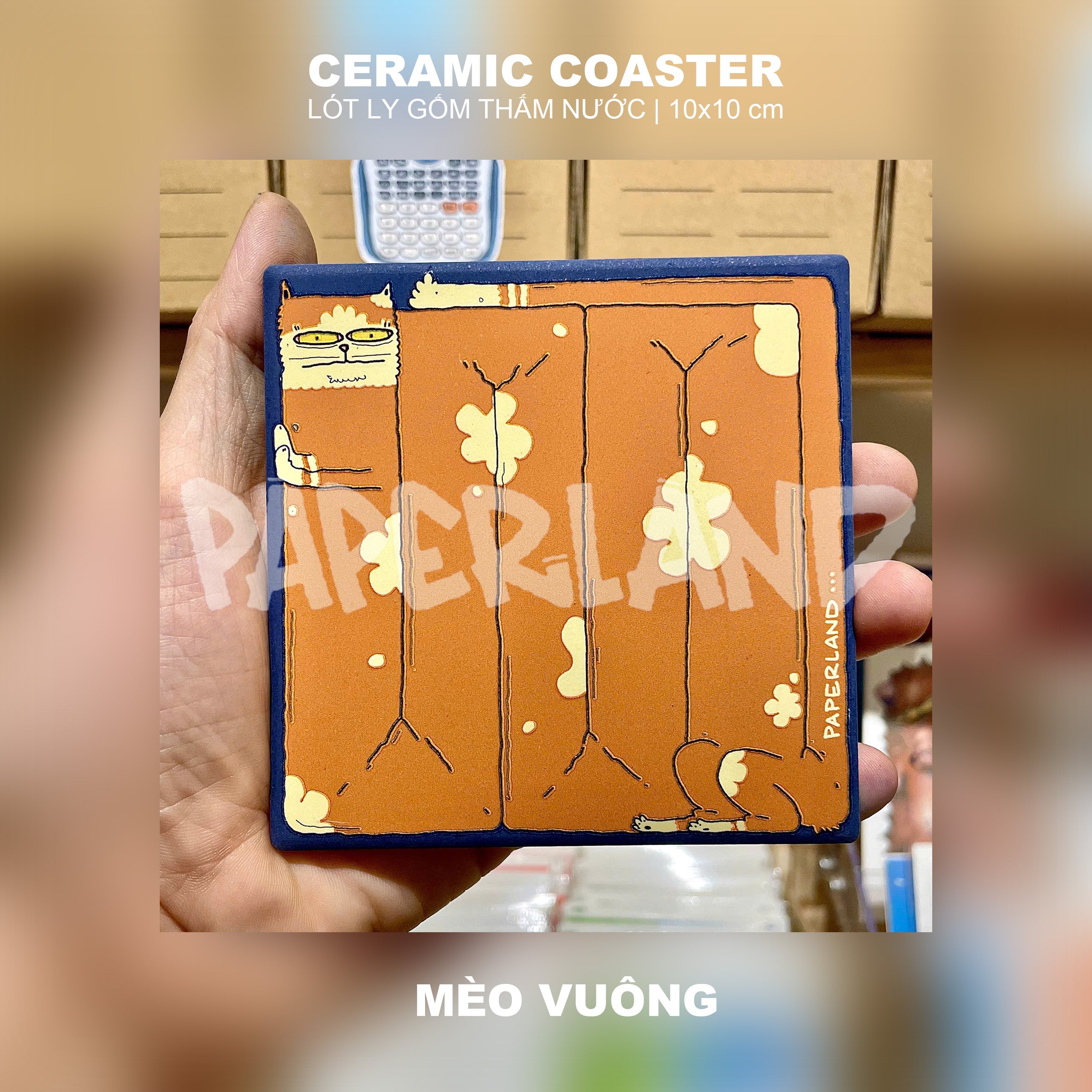 LÓT LY GỐM "CHÚ MÈO LƯỜI" - CERAMIC COASTER