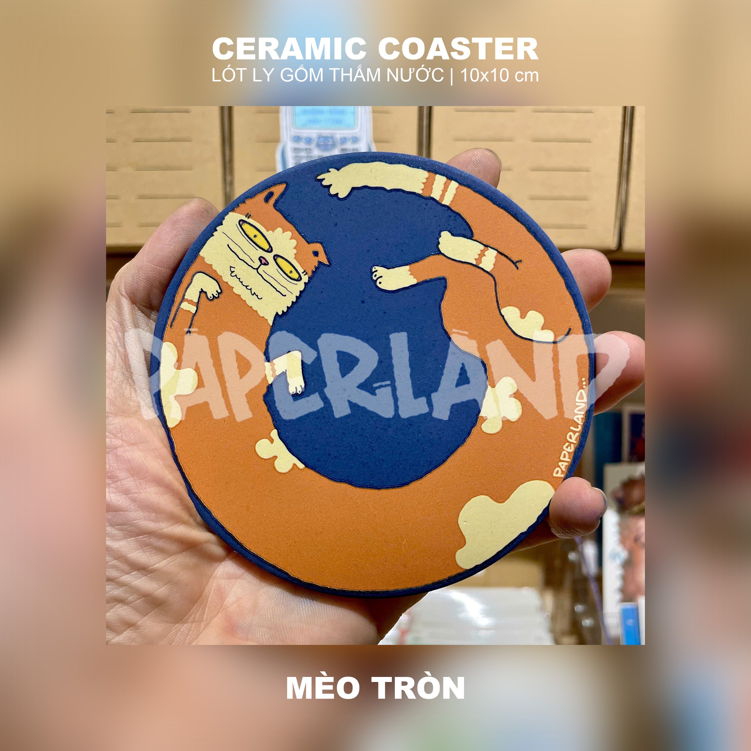 LÓT LY GỐM "CHÚ MÈO LƯỜI" - CERAMIC COASTER