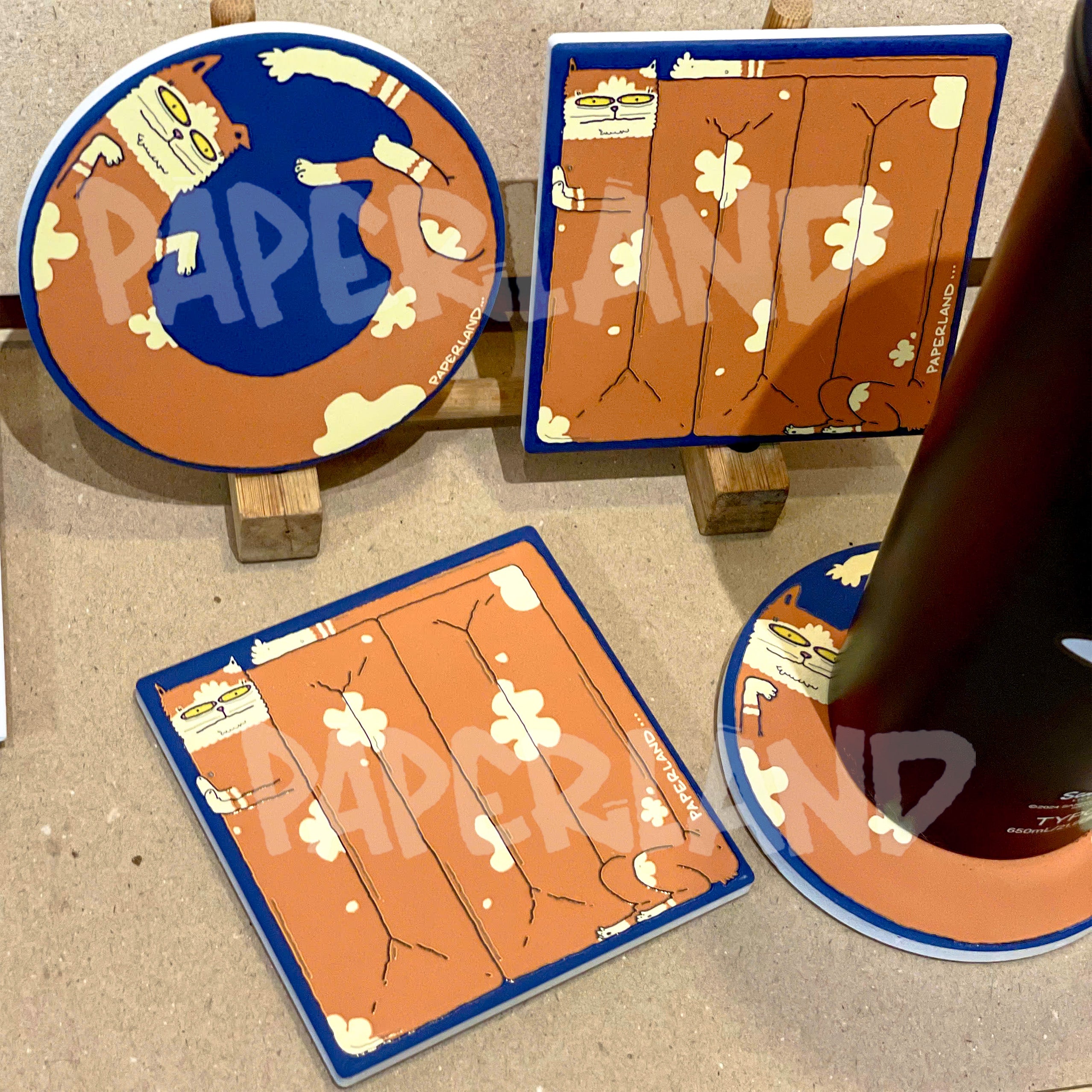 LÓT LY GỐM "CHÚ MÈO LƯỜI" - CERAMIC COASTER