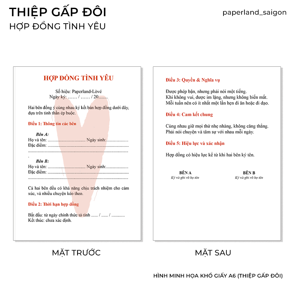 THIỆP GẤP ĐÔI "HỢP ĐỒNG TÌNH YÊU"