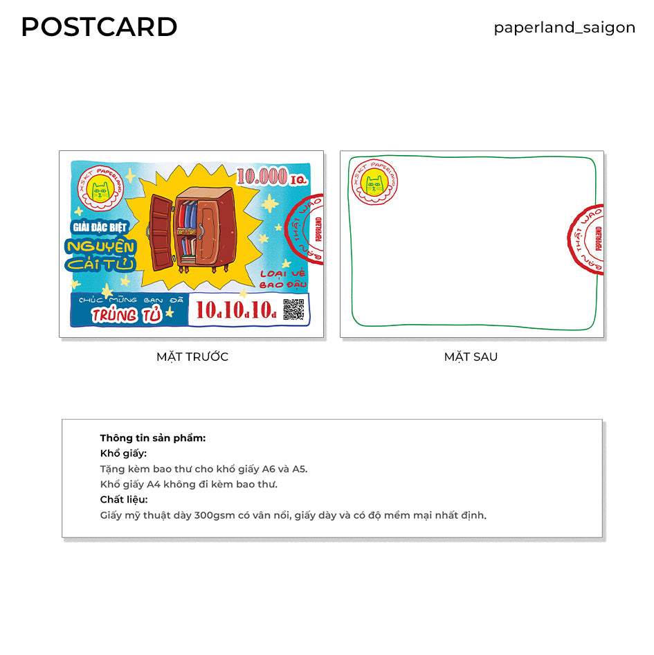 "VÉ SỐ TRÚNG TỦ" POSTCARD