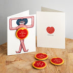 " FROM THE BOTTOM OF MY HEART" POSTCARD + PIN CÀI