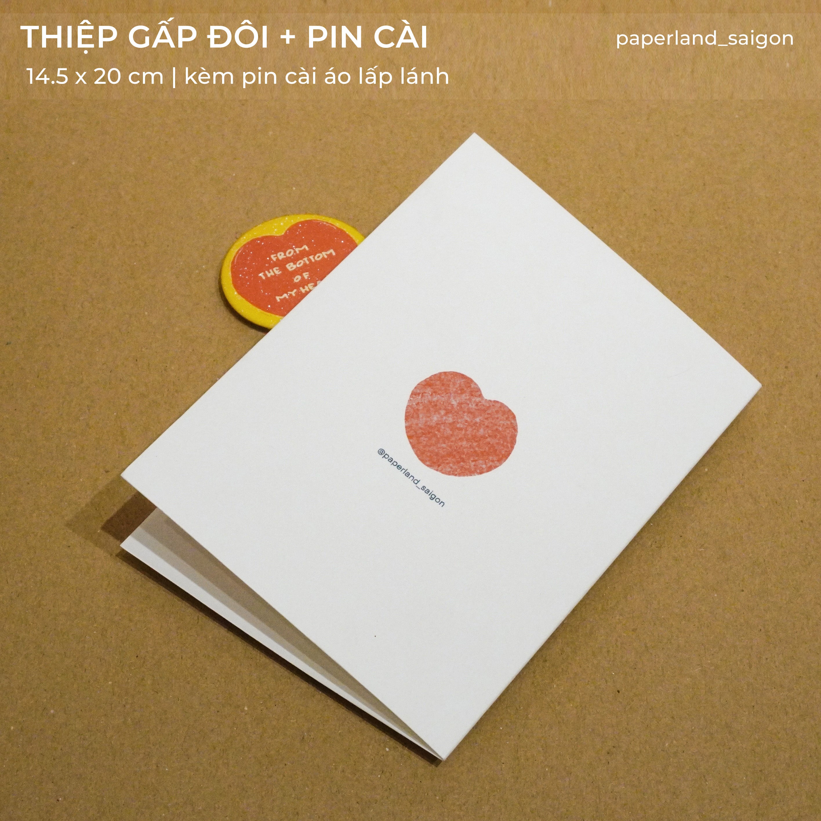 " FROM THE BOTTOM OF MY HEART" POSTCARD + PIN CÀI