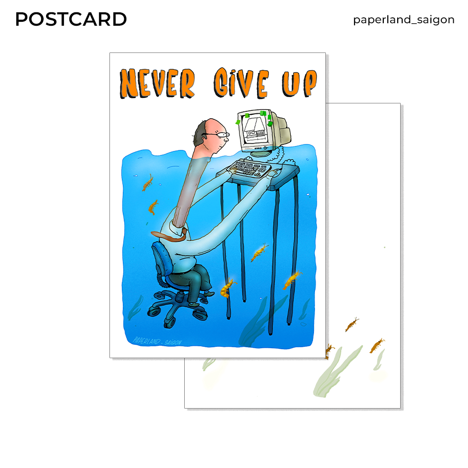 "NEVER GIVE UP" POSTCARD