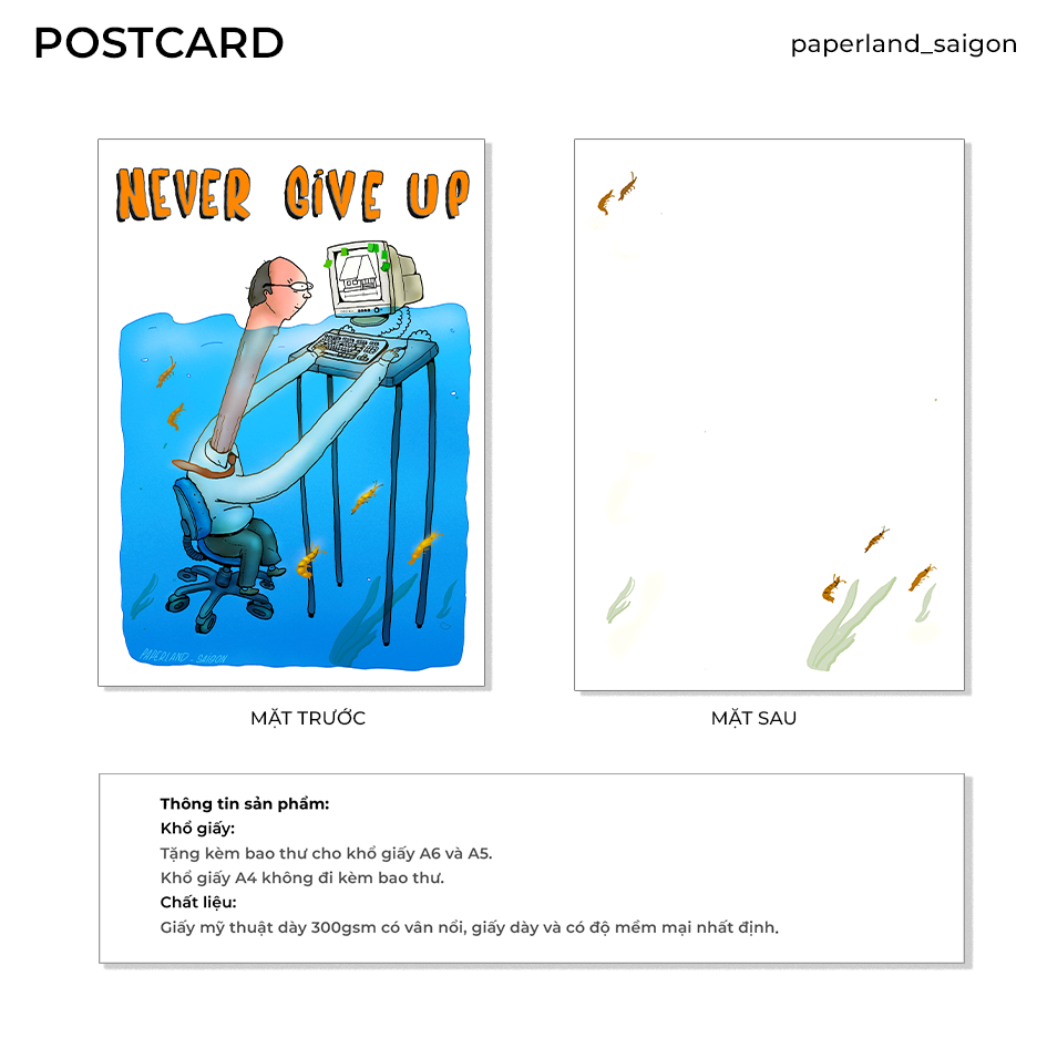 "NEVER GIVE UP" POSTCARD
